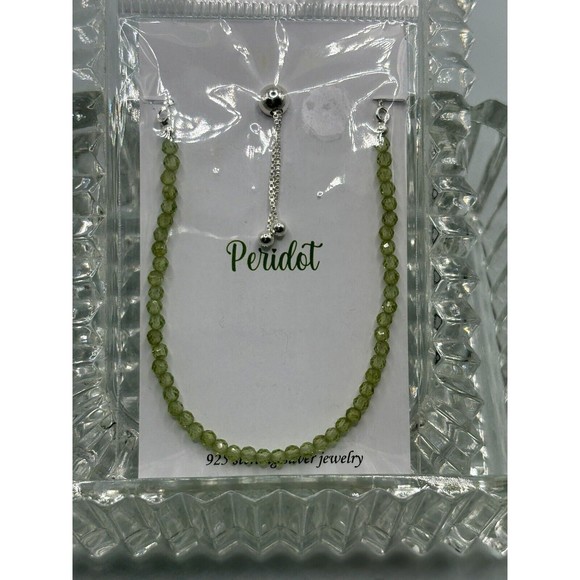 NWT 925 Sterling Silver Faceted Peridot Tennis Link Adjustable Bracelet 6-9.5" - Picture 3 of 4